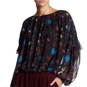 Free People Wildflower Honey Blouse Long Sleeve Stretchy Pleated Sz S Whimsigoth